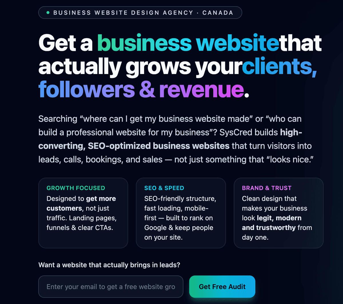 Create a business website that gets more customers in Canada